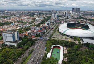 Panorama udara Stadion Patriot Candrabhaga sebagai pusat pengembangan sport city Kota Bekasi.